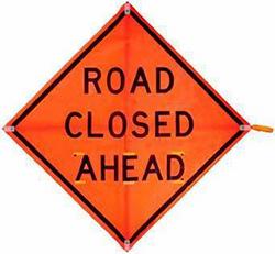 48 x 48 in. Road Closed Ahead Mesh Sign in Orange