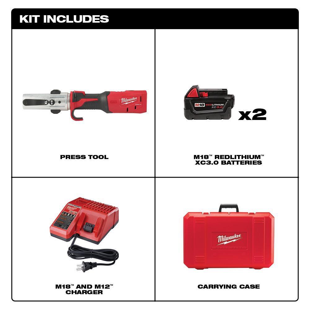 Milwaukee&reg; Red 0.5 - 2 x 18-5/16 in. Battery Press Tool Kit 