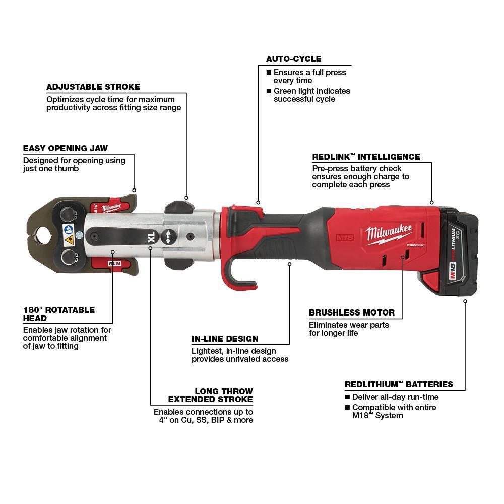 Milwaukee&reg; Red 0.5 - 2 x 18-5/16 in. Battery Press Tool Kit 