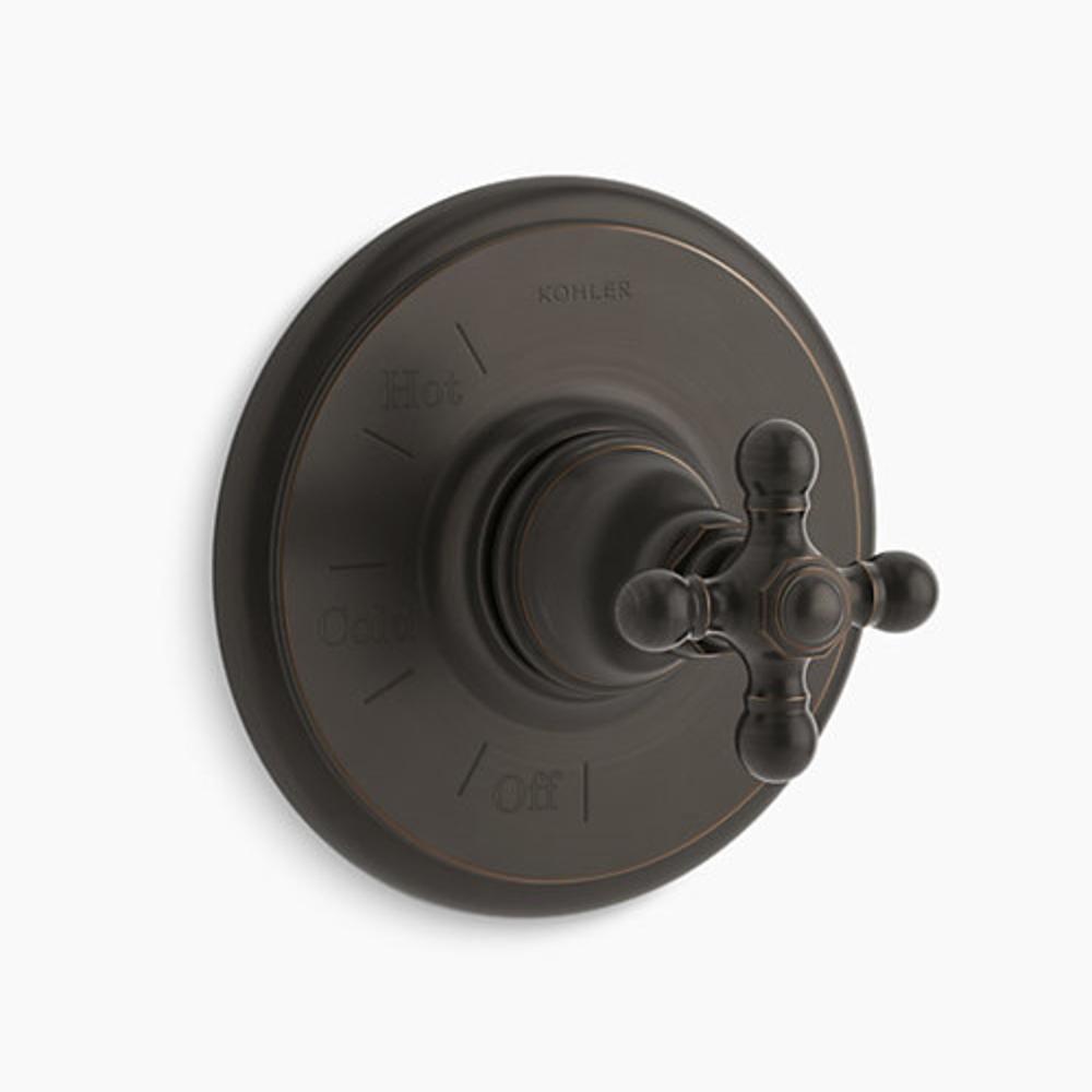 KOHLER Oil Rubbed Bronze Tub and Shower Pressure Balancing Valve Trim with Metal Single Cross Handle (Less Diverter) 