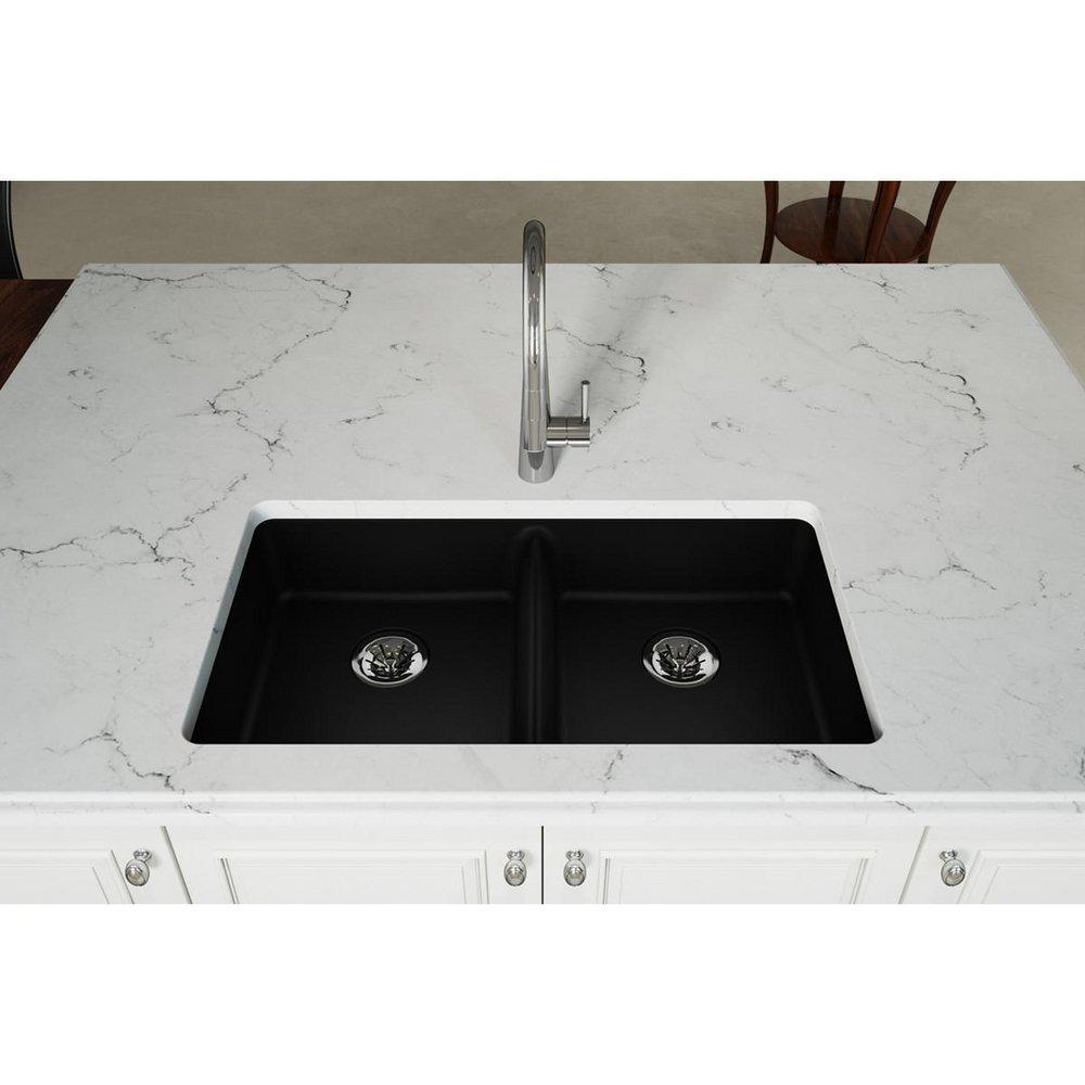 Elkay Black 33 x 18-1/2 in. No Hole Composite Double Bowl Undermount Kitchen Sink 