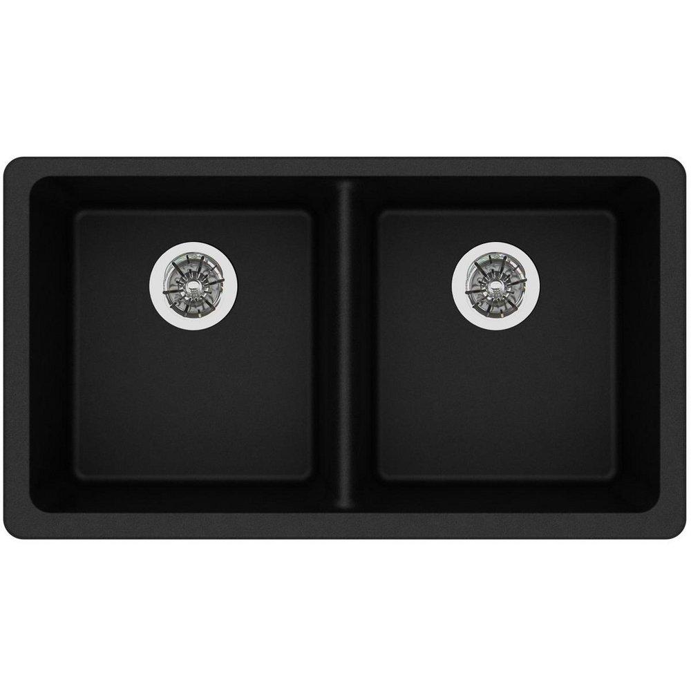 Elkay Black 33 x 18-1/2 in. No Hole Composite Double Bowl Undermount Kitchen Sink 