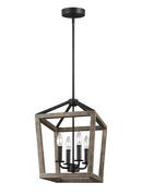 60W 4-Light Candelabra E-12 Incandescent Chandelier in Weathered Oak Wood with Antique Forged Iron
