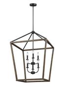 360W 6-Light Candelabra Incandescent Chandelier in Weathered Oak Wood with Antique Forged Iron