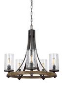 24 in. 60W 5-Light Medium E-26 Incandescent Chandelier in Distressed Weathered Oak with Slate Grey Metal