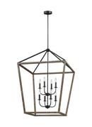 60W 8-Light Candelabra E-12 Incandescent Chandelier in Weathered Oak Wood with Antique Forged Iron