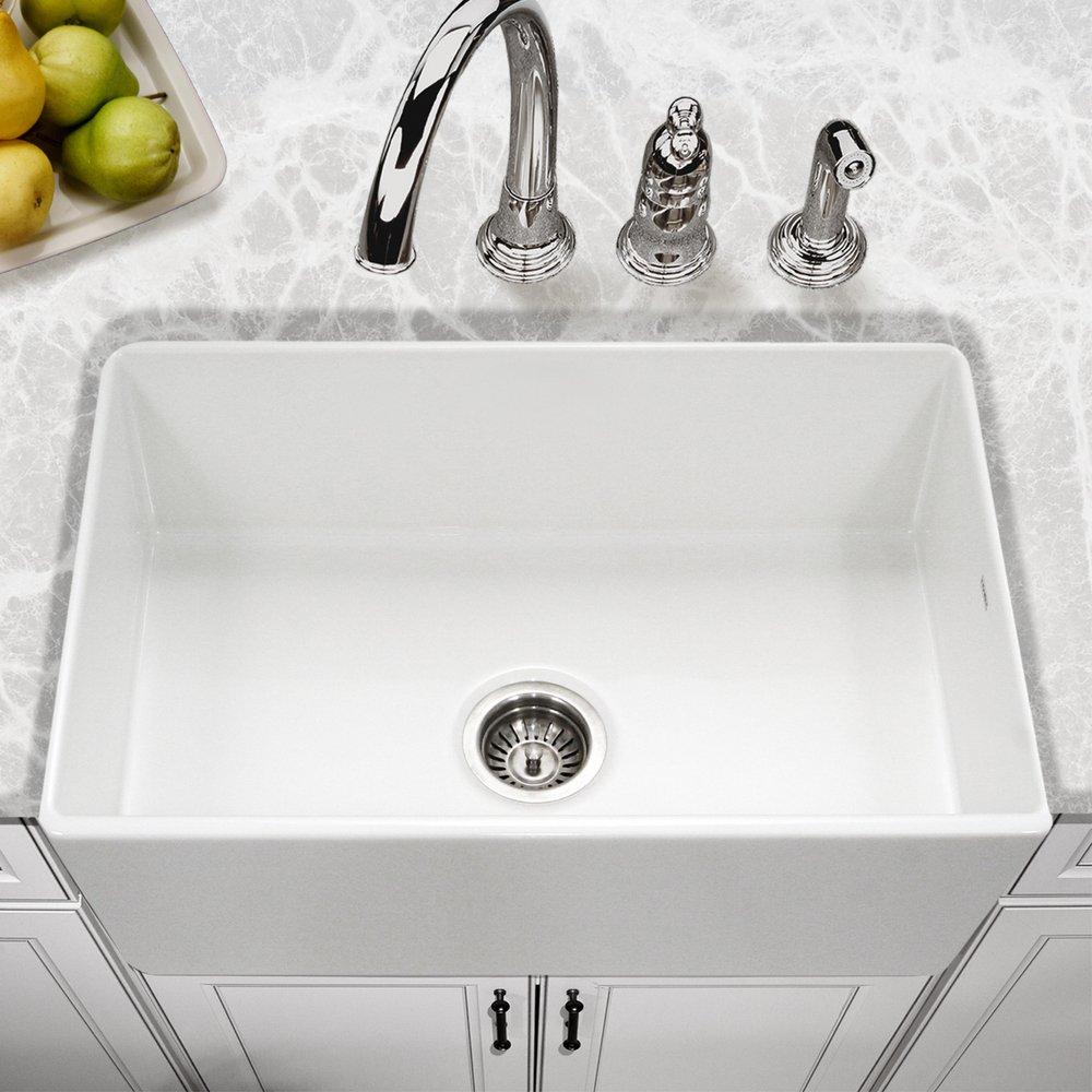 Houzer White 30 x 20 in. Fireclay Single Bowl Farmhouse Kitchen Sink 