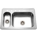 33 x 22 in. 4 Hole Stainless Steel Double Bowl Drop-in Kitchen Sink in Lustrous Satin