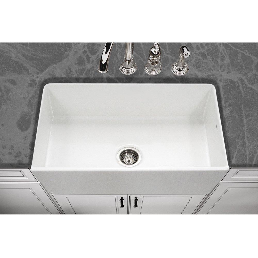 Houzer White 33 x 20 in. Fireclay Single Bowl Farmhouse Kitchen Sink 