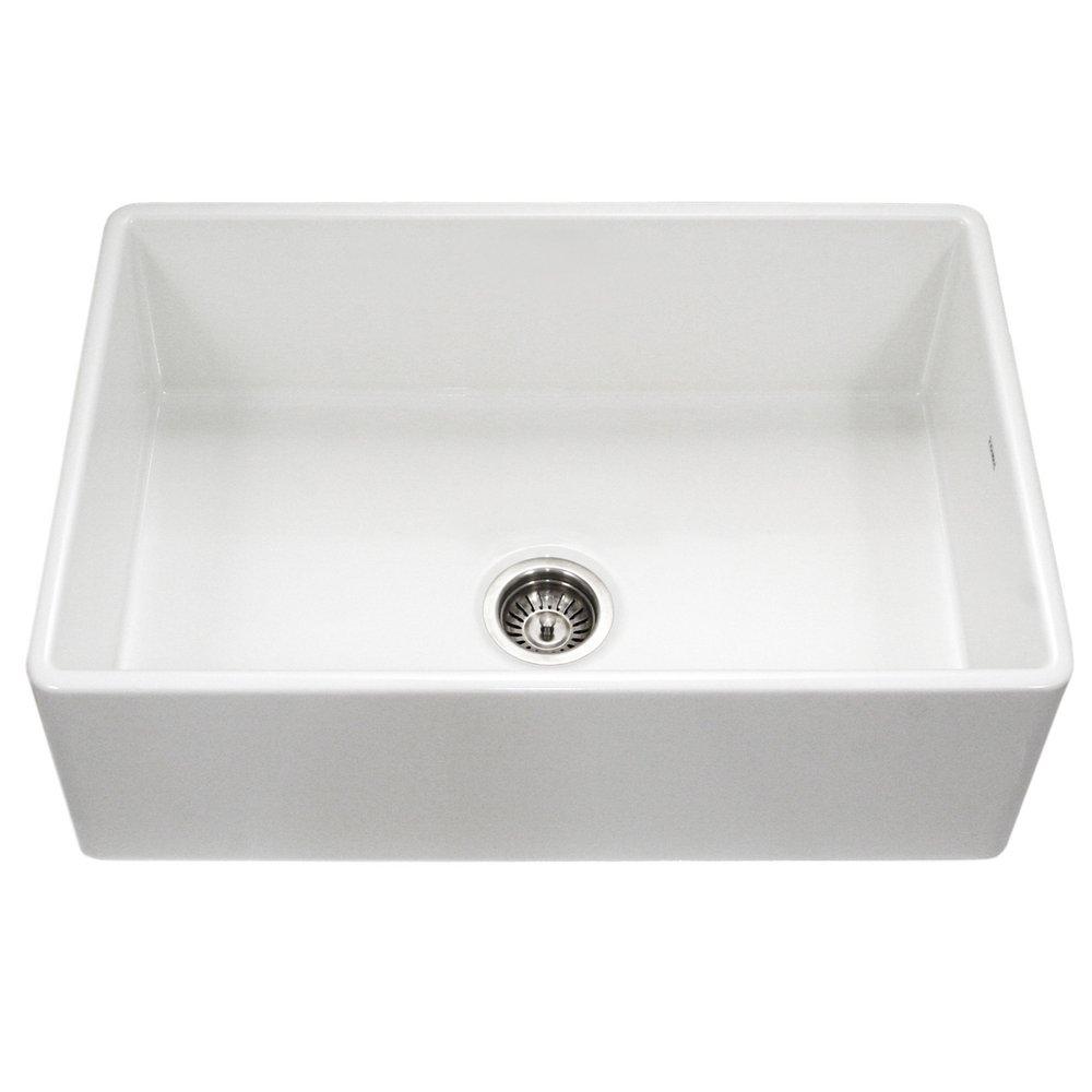 Houzer White 33 x 20 in. Fireclay Single Bowl Farmhouse Kitchen Sink 