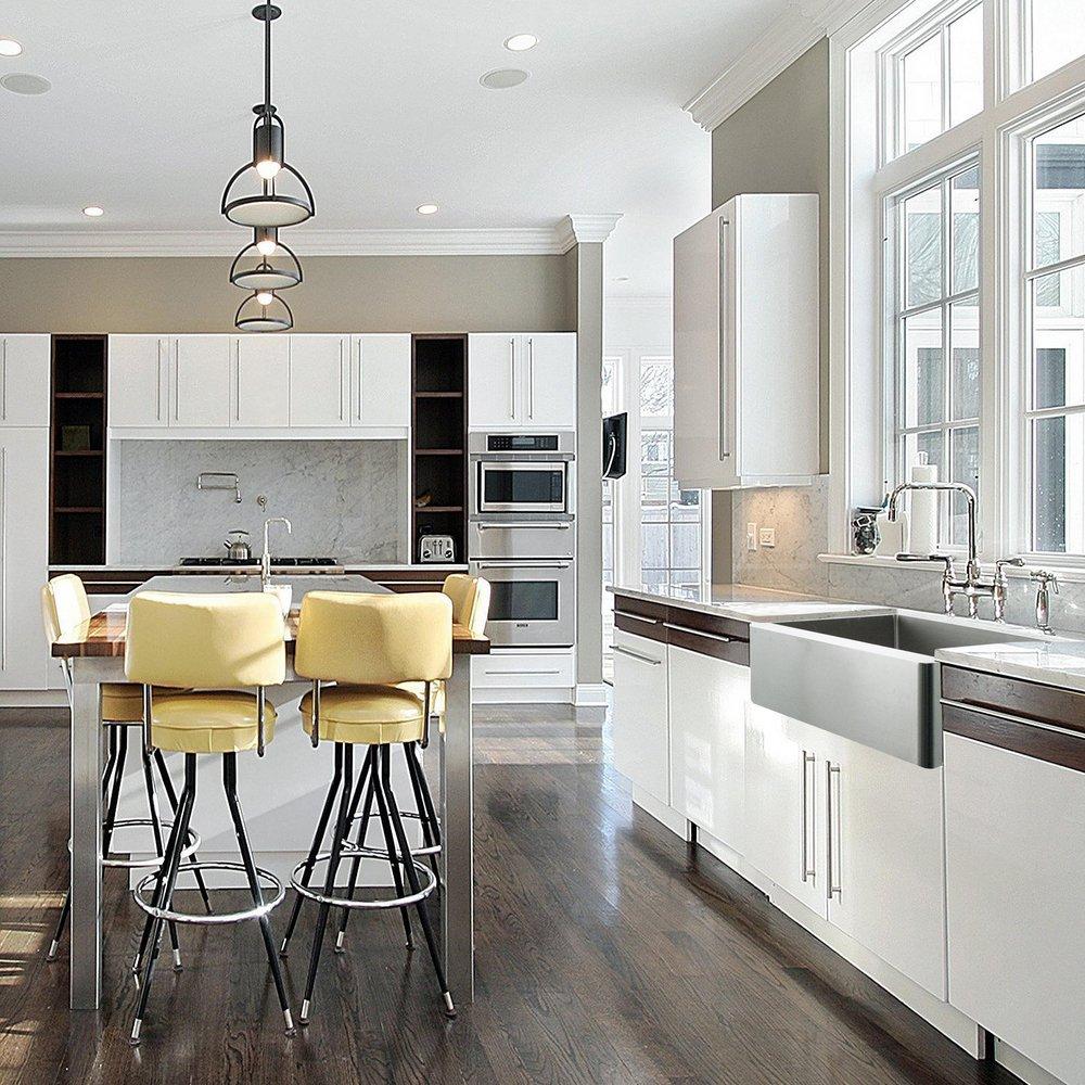 Houzer Stainless Steel 33 x 20 in. Stainless Steel Single Bowl Farmhouse Kitchen Sink 