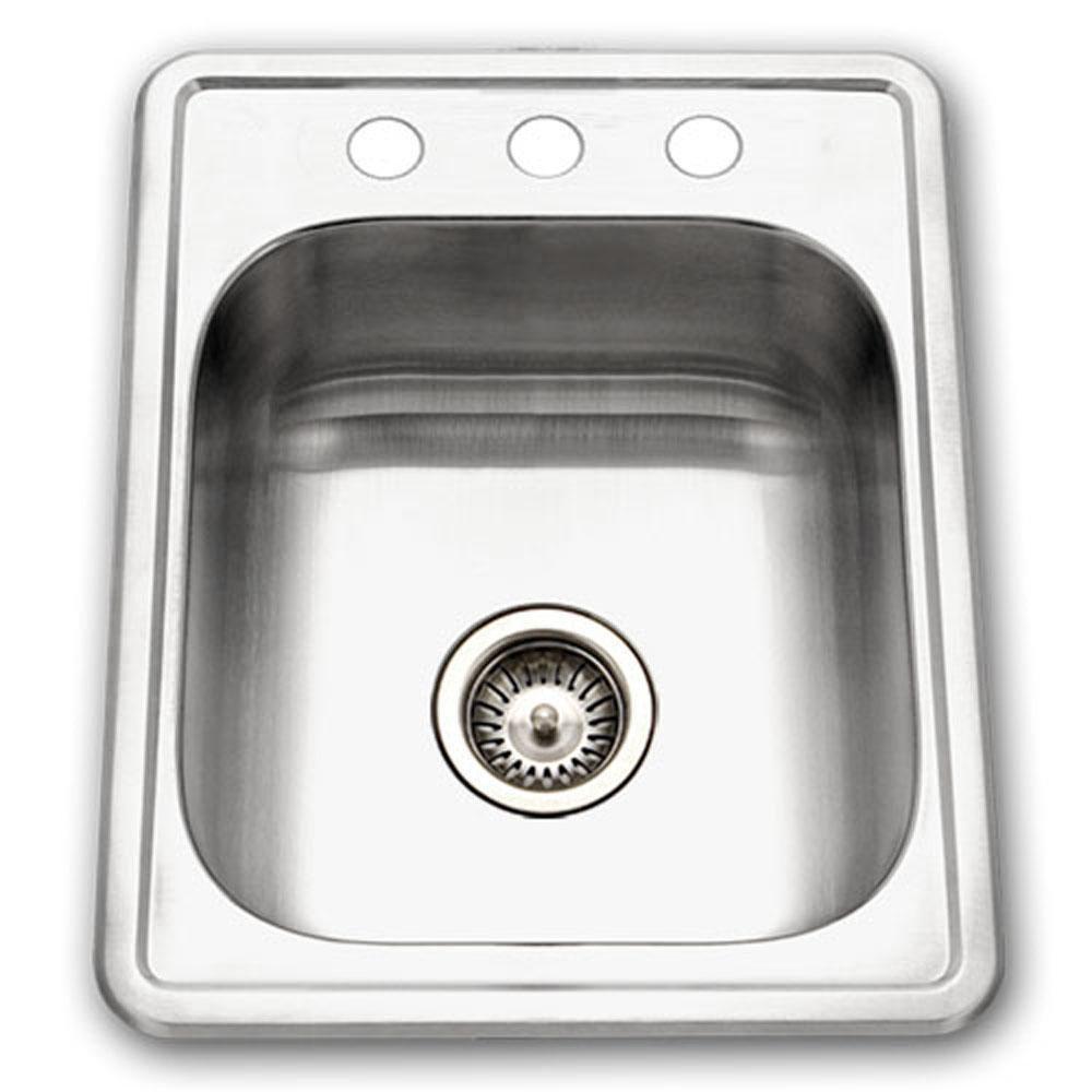 Houzer Stainless Steel 3 Hole Single Bowl Top Mount Bar Sink 