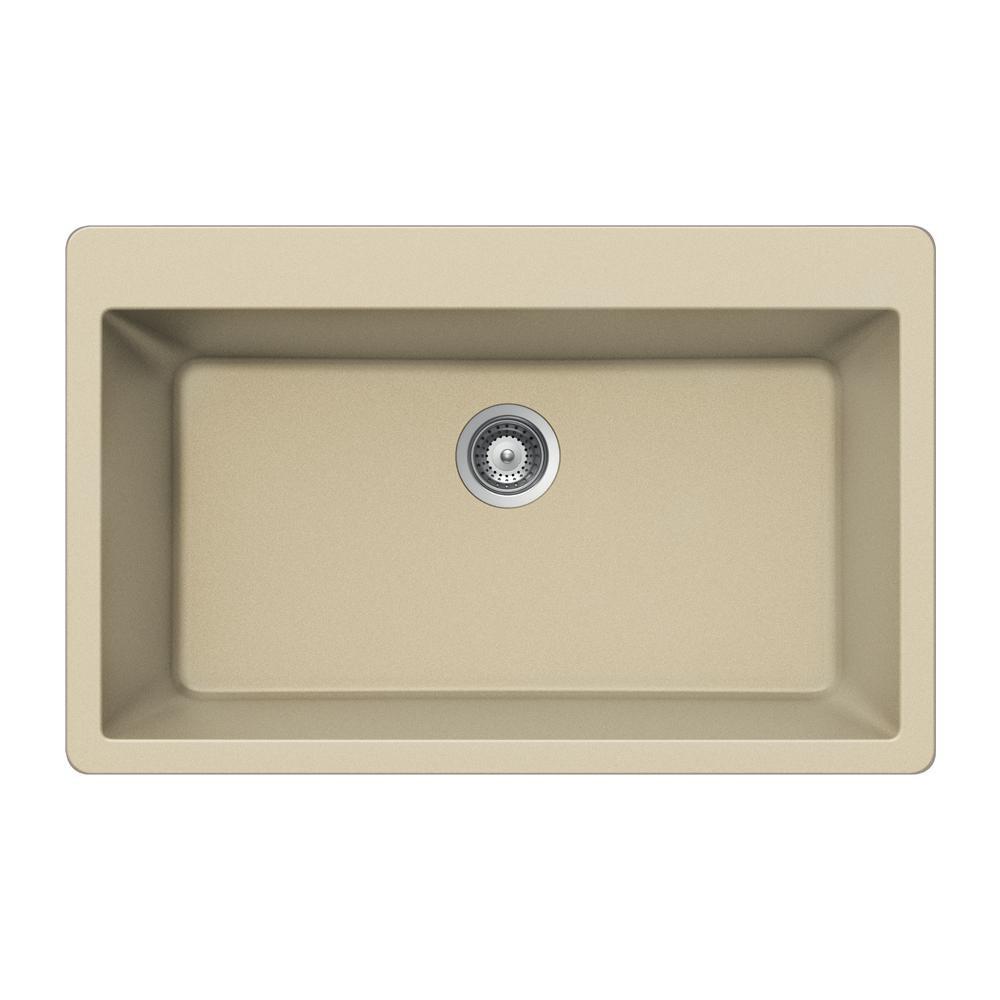 Houzer Sand 33 x 22 in. No Hole Composite Single Bowl Drop-in Kitchen Sink 