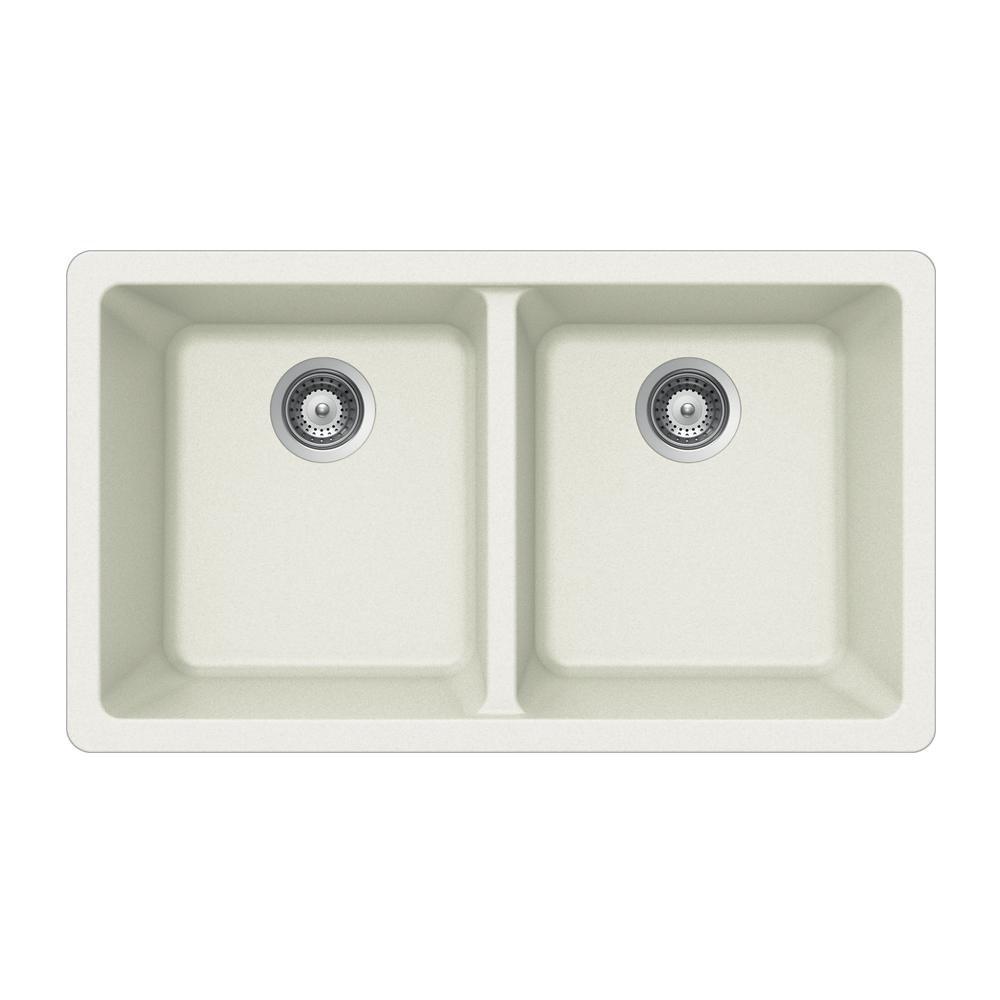 Houzer Cloud 33 x 18-1/2 in. No-Hole Composite Double Bowl Undermount Kitchen Sink 