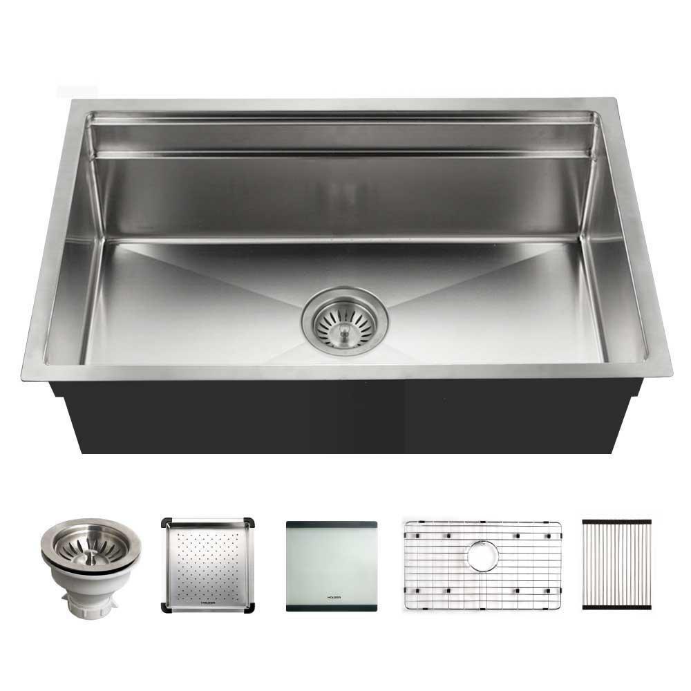 Houzer Stainless Steel Single Bowl Undermount Stainless Steel Kitchen Sink 