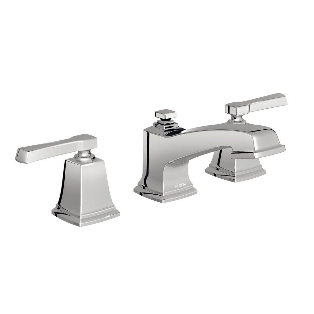 Moen Polished Chrome Deckmount Widespread Low Arc Bathroom Sink Faucet 