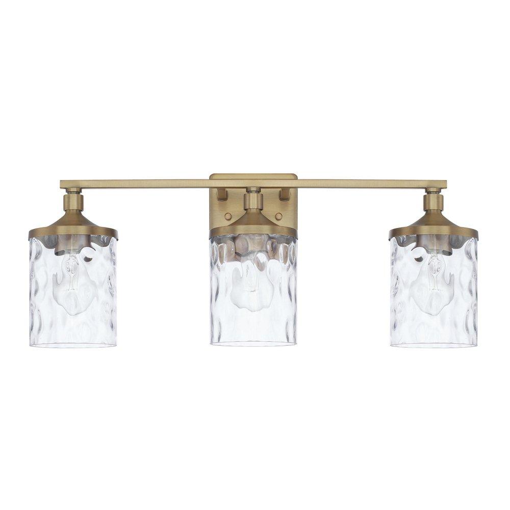 Capital Lighting Aged Brass 24 x 10 in. 300W 3-Light Medium E-26 Incandescent Vanity Fixture with Clear Water Glass 