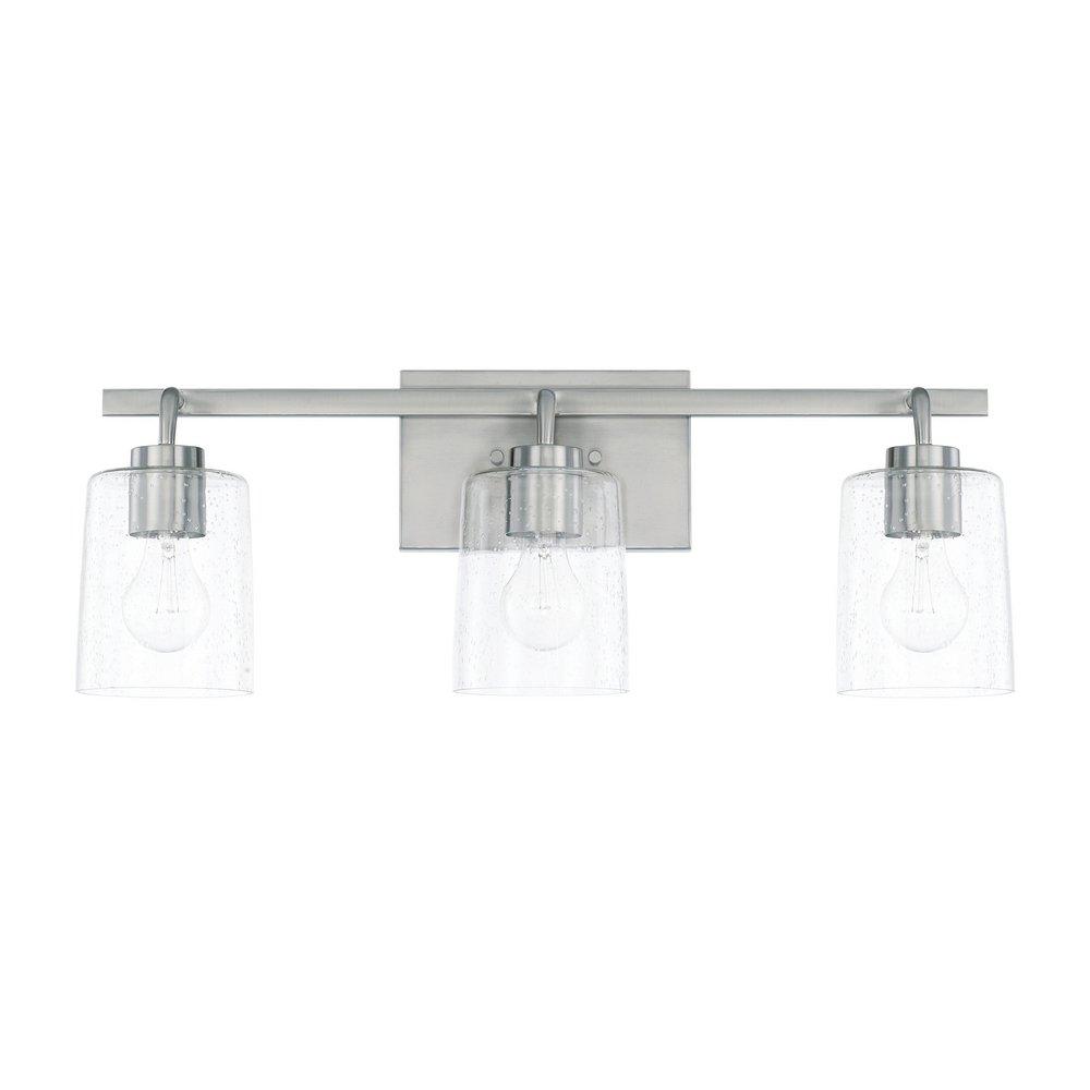 Capital Lighting Brushed Nickel 14-1/2 x 9-1/4 in. 300W 3-Light Medium E-26 Incandescent Vanity Fixture with Clear Seeded Glass 