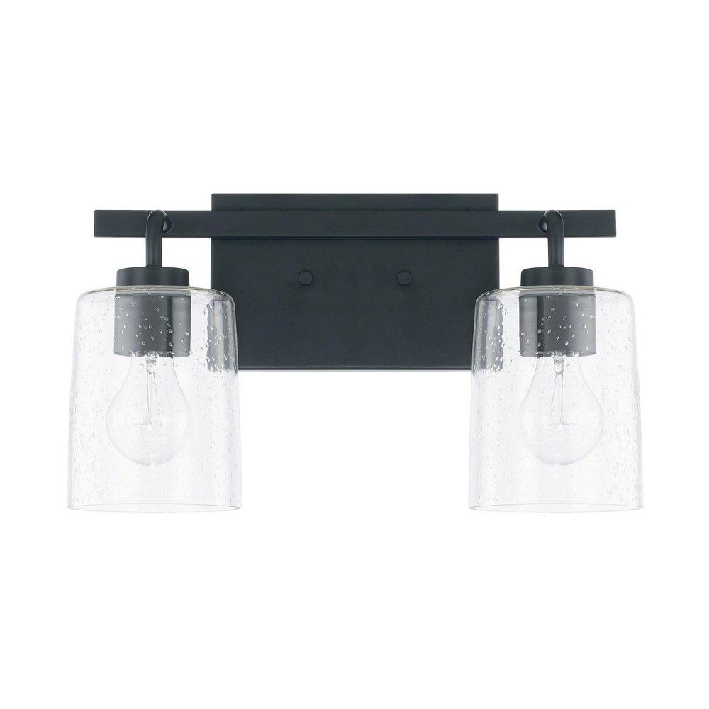 Capital Lighting Matte Black 14-1/2 x 9-1/4 in. 100W 2-Light Medium E-26 Incandescent Vanity Fixture with Clear Seeded Glass 