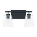 14-1/2 x 9-1/4 in. 100W 2-Light Medium E-26 Incandescent Vanity Fixture with Clear Seeded Glass in Matte Black