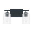 Capital Lighting Matte Black 14-1/2 x 9-1/4 in. 100W 2-Light Medium E-26 Incandescent Vanity Fixture with Clear Seeded Glass 