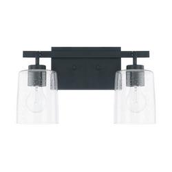 14-1/2 x 9-1/4 in. 100W 2-Light Medium E-26 Incandescent Vanity Fixture with Clear Seeded Glass in Matte Black