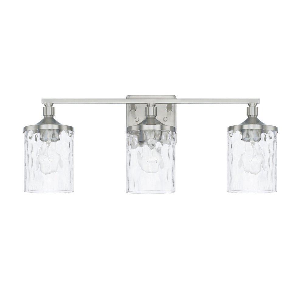 Capital Lighting Brushed Nickel 24 x 10 in. 300W 3-Light Medium E-26 Incandescent Vanity Fixture with Clear Water Glass 