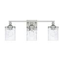 24 x 10 in. 300W 3-Light Medium E-26 Incandescent Vanity Fixture with Clear Water Glass in Brushed Nickel