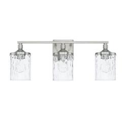 24 x 10 in. 300W 3-Light Medium E-26 Incandescent Vanity Fixture with Clear Water Glass in Brushed Nickel
