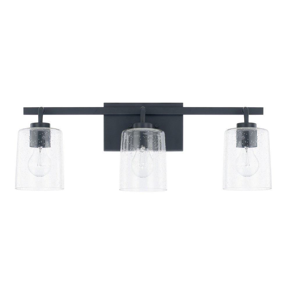 Capital Lighting Matte Black 14-1/2 x 9-1/4 in. 300W 3-Light Medium E-26 Incandescent Vanity Fixture with Clear Seeded Glass 