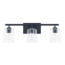 Capital Lighting Matte Black 14-1/2 x 9-1/4 in. 300W 3-Light Medium E-26 Incandescent Vanity Fixture with Clear Seeded Glass 
