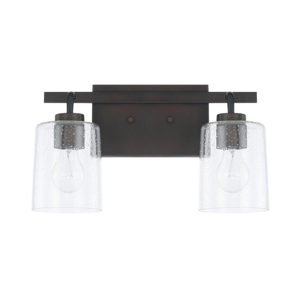 Capital Lighting Bronze 14-1/2 x 9-1/4 in. 100W 2-Light Medium E-26 Incandescent Vanity Fixture with Clear Seeded Glass 