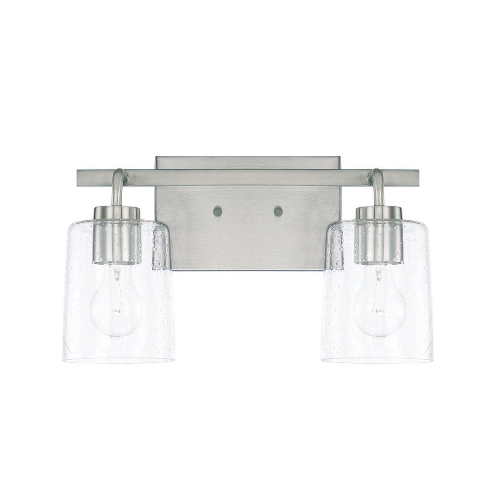Capital Lighting Brushed Nickel 14-1/2 x 9-1/4 in. 100W 2-Light Medium E-26 Incandescent Vanity Fixture with Clear Seeded Glass 