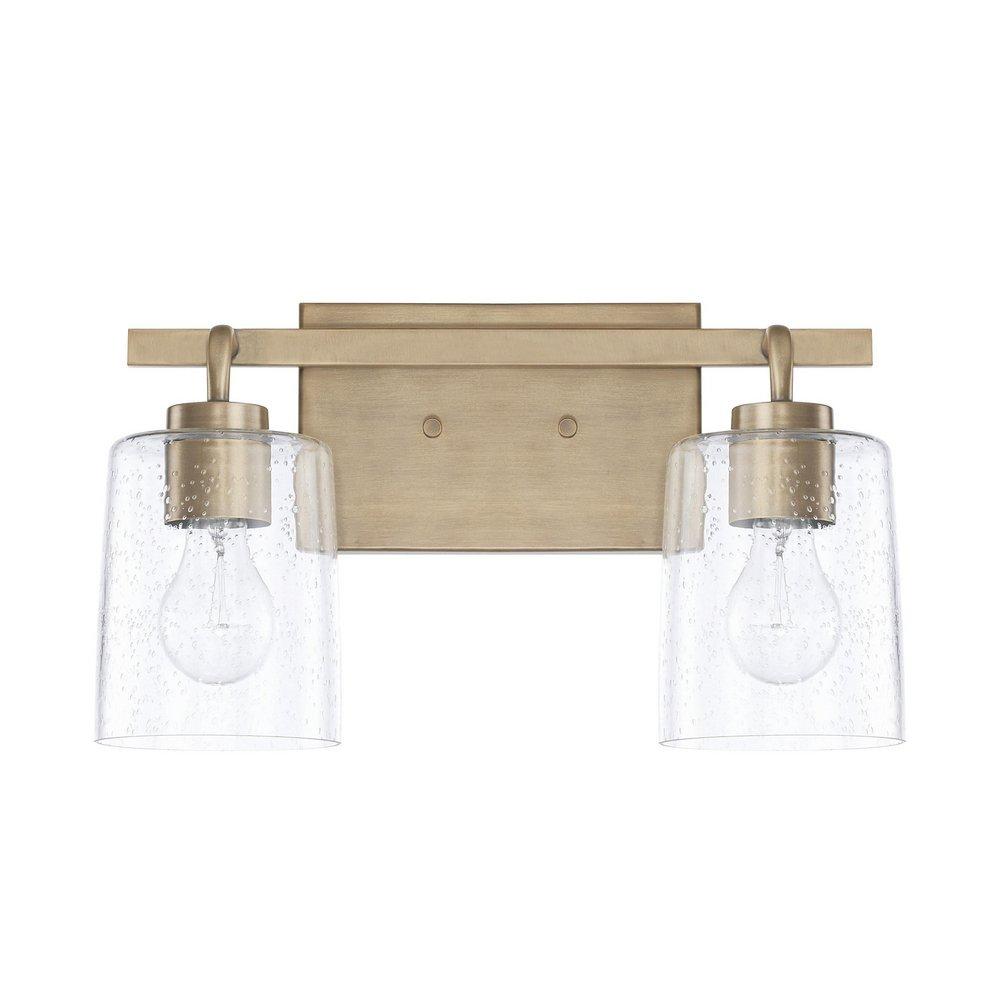 Capital Lighting Aged Brass 14-1/2 x 9-1/4 in. 100W 2-Light Medium E-26 Incandescent Vanity Fixture with Clear Seeded Glass 