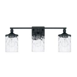 24 x 10 in. 300W 3-Light Medium E-26 Incandescent Vanity Fixture with Clear Water Glass in Matte Black
