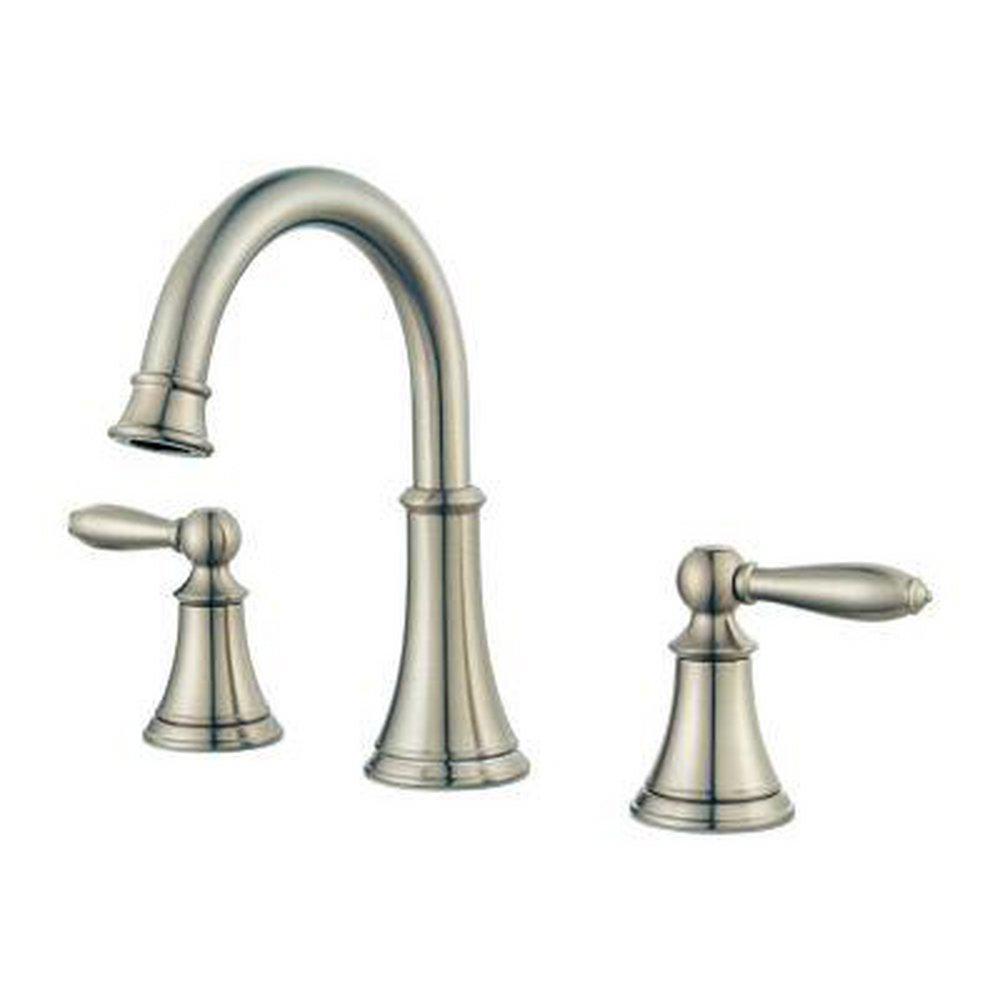Pfister Brushed Nickel Deck Mount Widespread Bathroom Sink Faucet with Double Lever Handle 