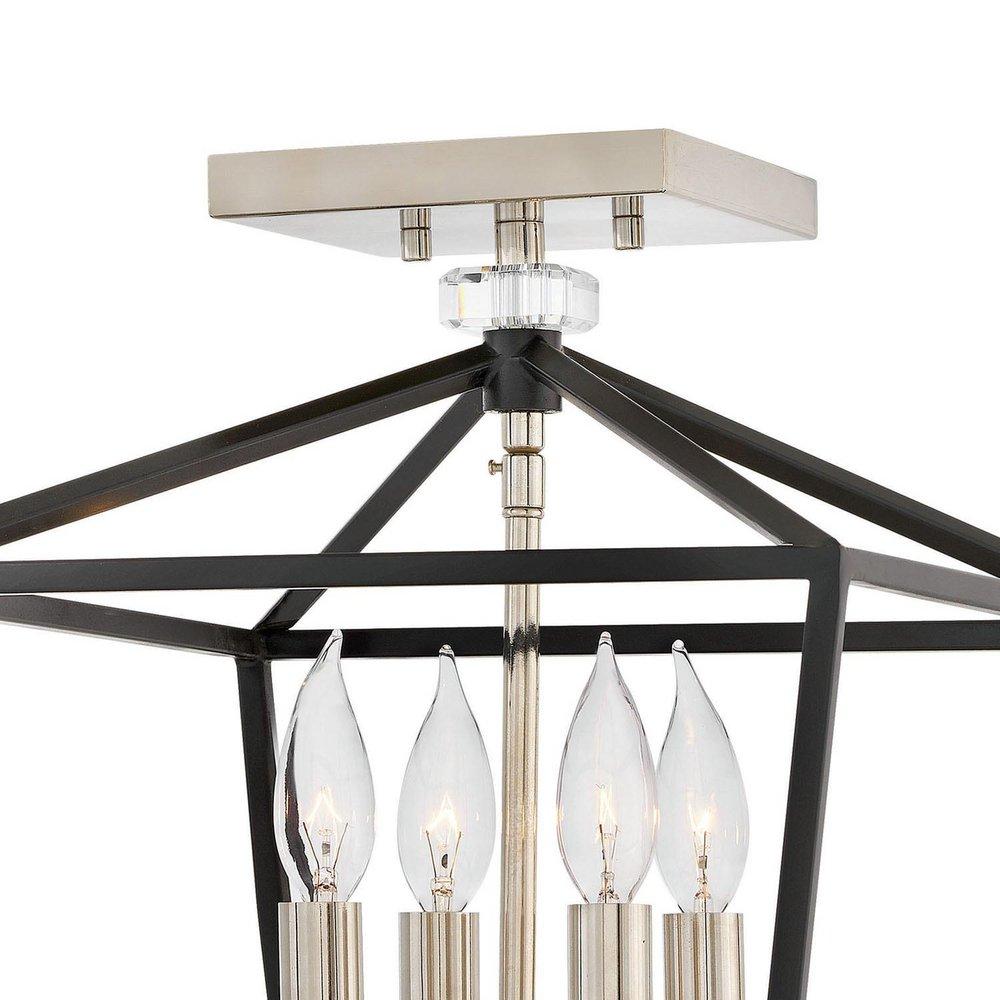 Hinkley Black/Polished Nickel 60W 4-Light Candelabra E-12 Semi-flush Mount Ceiling Fixture 