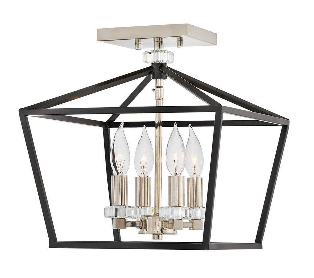 Hinkley Black/Polished Nickel 60W 4-Light Candelabra E-12 Semi-flush Mount Ceiling Fixture 
