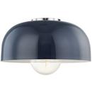 14 in. 60W 1-Light Medium E-26 Base Semi-Flush Mount Ceiling Fixture in Polished Nickel with Navy