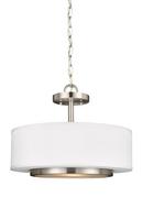 12 in. 200W 2-Light Medium E-26 Semi-Flush Convertible Pendant with Off White Faux Silk and Satin Etched Glass in Brushed Nickel