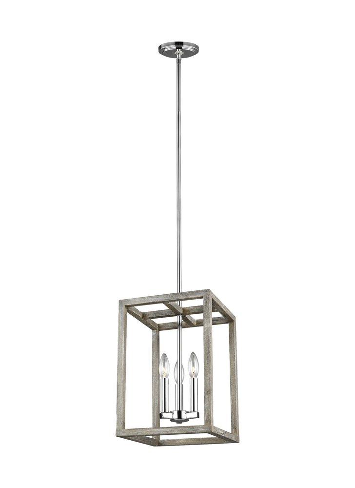Visual Comfort & Co. Generation Lighting Washed Pine 60W 3-Light Candelabra E-12 Incandescent Foyer Lighting 