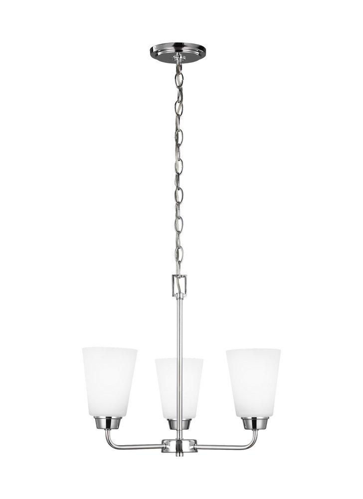 300W 3 Light 17.88in.  Chandelier with Satin Etched Glass Shades in Chrome 