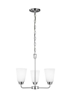 300W 3 Light 17.88in.  Chandelier with Satin Etched Glass Shades in Chrome