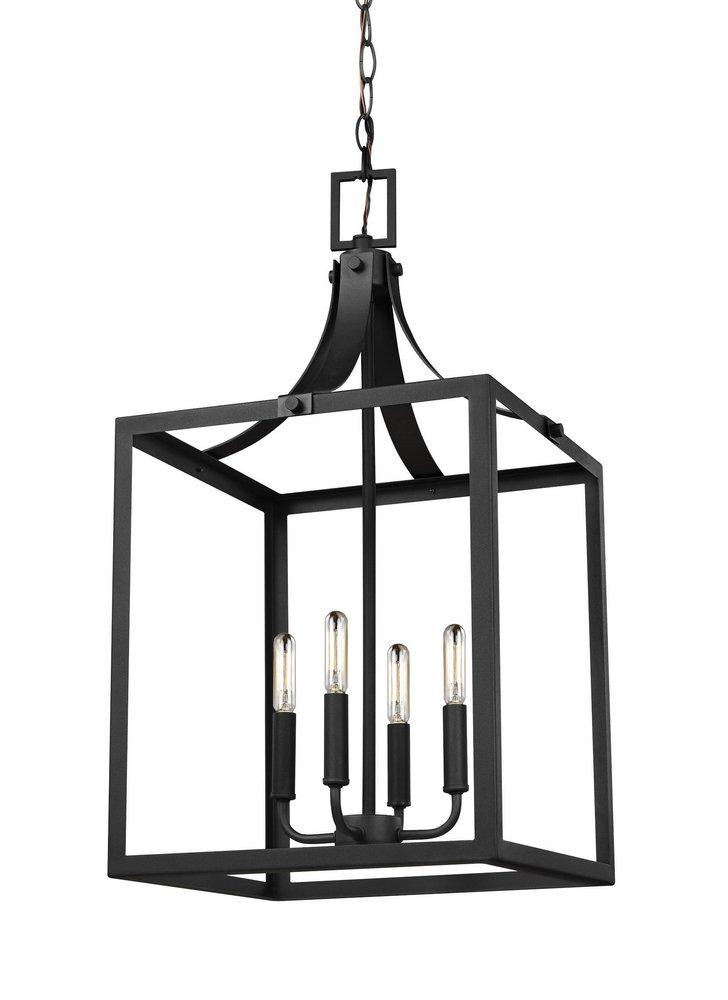 Visual Comfort & Co. Generation Lighting Black 240W 4-Light Candelabra E-12 LED Torpedo Large Hall or Foyer Lighting 