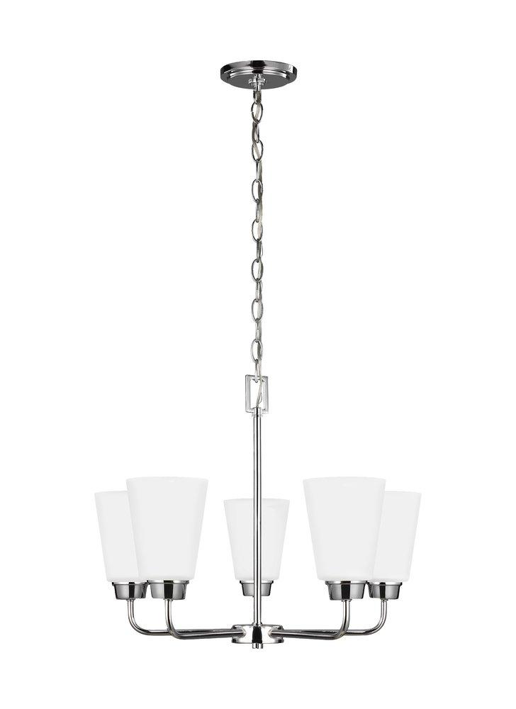 500W 5 Light 20.38in.  Chandelier with Satin Etched Glass Shades in Chrome 