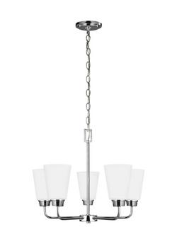 500W 5 Light 20.38in.  Chandelier with Satin Etched Glass Shades in Chrome
