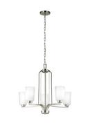 500W 5 Light 26in. Wide Shaded Chandelier with Etched White Glass in Brushed Nickel 