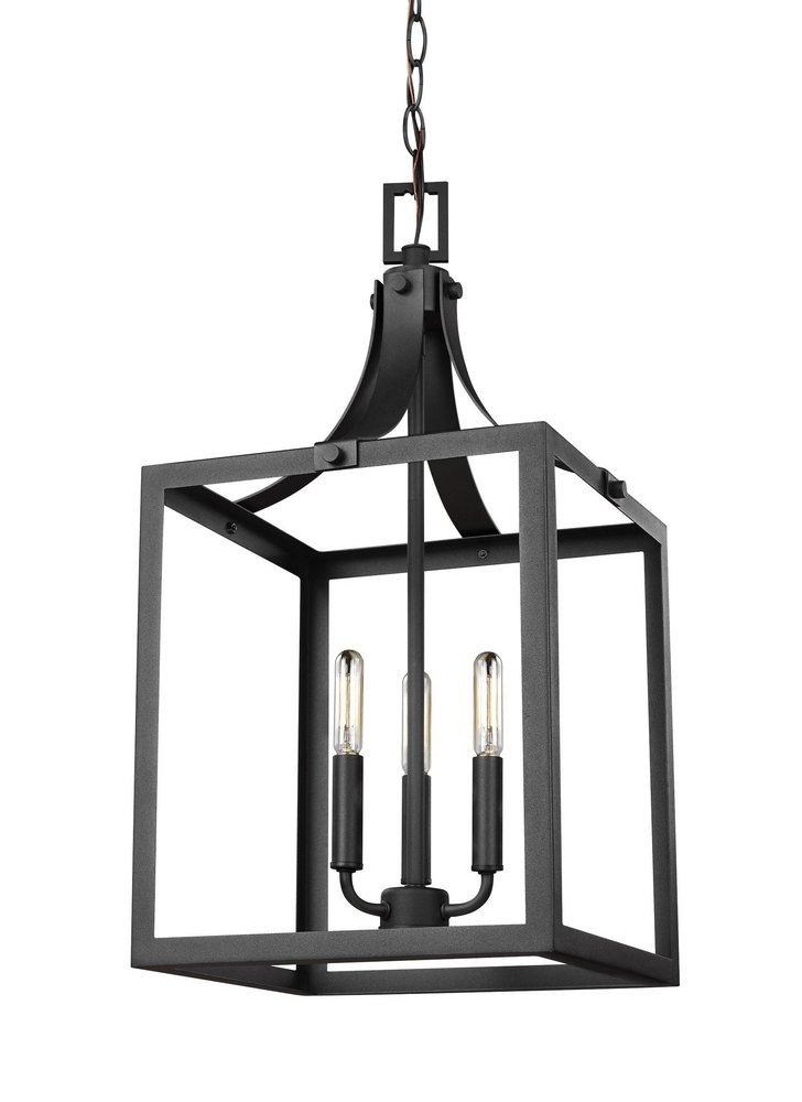 Visual Comfort & Co. Generation Lighting Black 180W 3-Light Candelabra E-12 LED Torpedo Medium Hall or Foyer Lighting 