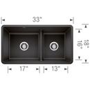 BLANCO Anthracite 33 x 18 in. No Hole Composite Double Bowl Undermount Kitchen Sink 