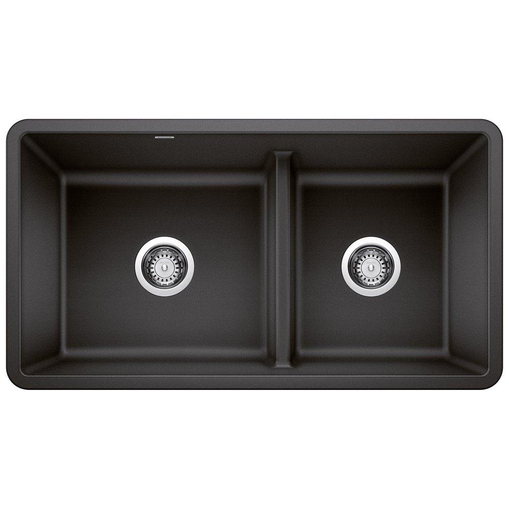 BLANCO Anthracite 33 x 18 in. No Hole Composite Double Bowl Undermount Kitchen Sink 